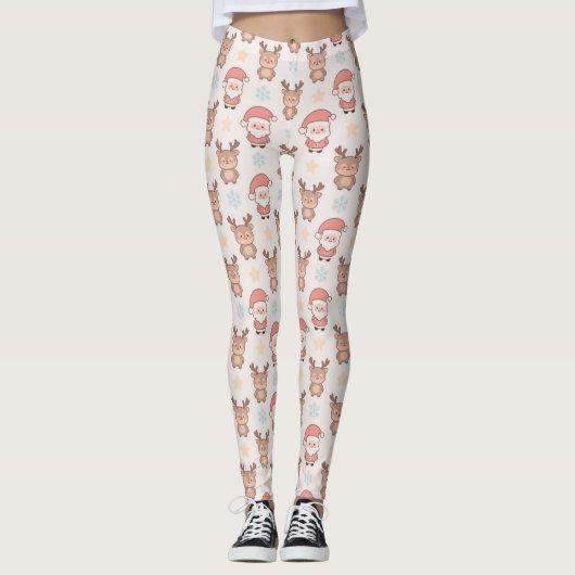 Schattige Kerstman en Rendier Patroon Leggings (Voorkant)