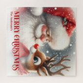 Schattige Kerstman en Rendier Roodneus Kinder Kers Legpuzzel (Horizontaal)