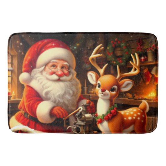 Schattige Kerstman en rendieren Badmat (Voorkant)