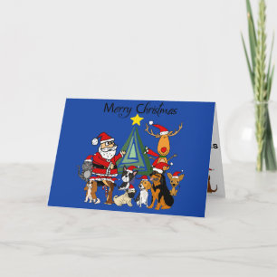 Schattige kerstman en rendieren en honden vrienden kaart