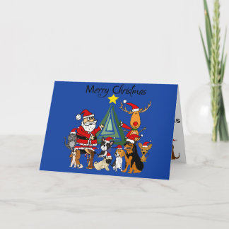 Schattige kerstman en rendieren en honden vrienden kaart