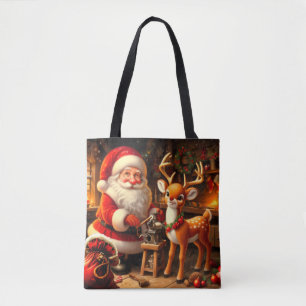 Schattige Kerstman en rendieren Tote Bag
