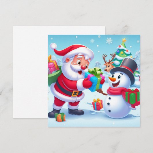 Schattige Kerstman en Sneeuwman Feestdagenkaart (Voorkant / Achterkant)