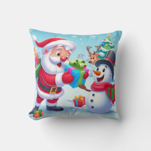 Schattige Kerstman en Sneeuwman Kussen