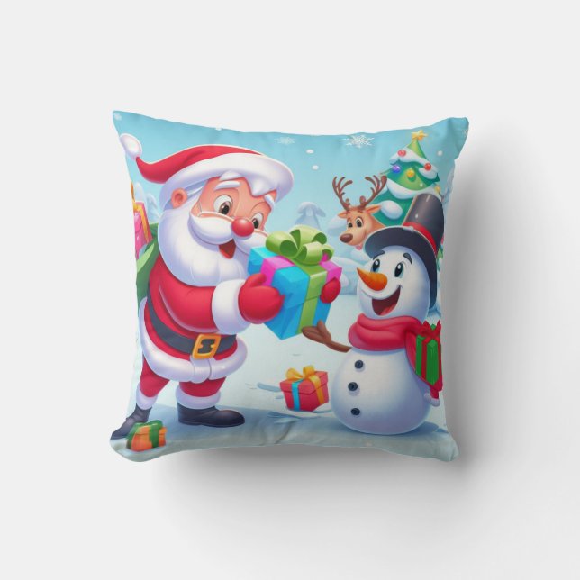 Schattige Kerstman en Sneeuwman  Kussen (Voorkant)