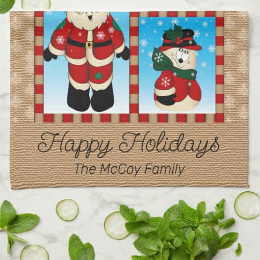 Schattige kerstman en vrienden theedoek (Gevouwen)