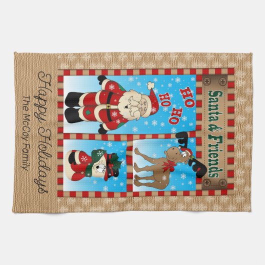 Schattige kerstman en vrienden theedoek (Horizontaal)