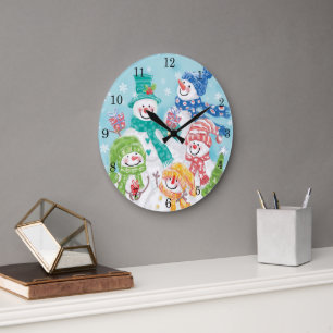 Schattige Kerstman Familie in de Sneeuw Grote Klok