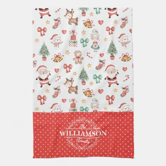 Schattige Kerstman Gengerteman Monogram Theedoek (Verticaal)