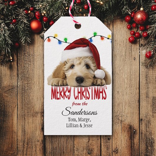 Schattige Kerstman Goldendoodle Kerstmis Cadeaulabel