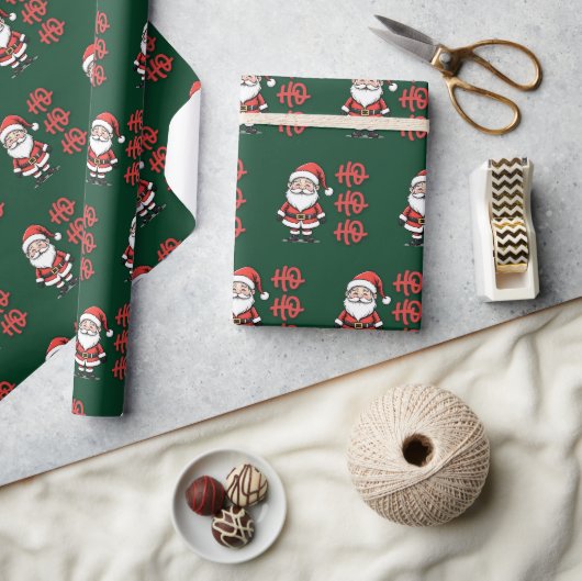 Schattige kerstman Ho Ho Ho Kerstmis Cadeaupapier (Crafts)