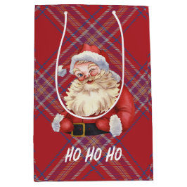 Schattige kerstman Ho ho ho Rode geruite Schotse Medium Cadeauzakje