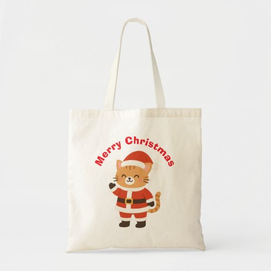 Schattige Kerstman Kat "Prettig Kerstfeest" Tote Bag (Voorkant)