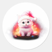 Schattige Kerstman Kat Ronde Sticker (Voorkant)