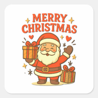 Schattige Kerstman Kerst Kunst – Prettig Kerstfe Vierkante Sticker