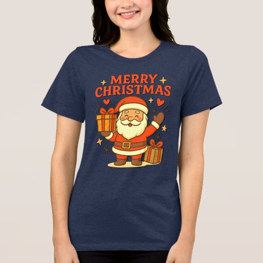 Schattige Kerstman Kerst Kunst – Prettig Kerstfee Tri-Blend Shirt (Voorkant)