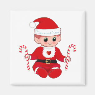 Schattige Kerstman Kerstkind Elf  & Kerststokken Magneet