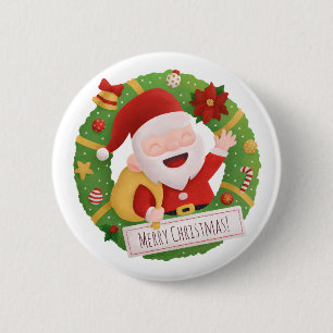 Schattige kerstman kerstkrans knop ronde button 5,7 cm