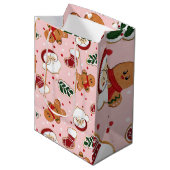 Schattige Kerstman & Kerstpatroonpapier Medium Cadeauzakje (Voorkant Gekanteld)