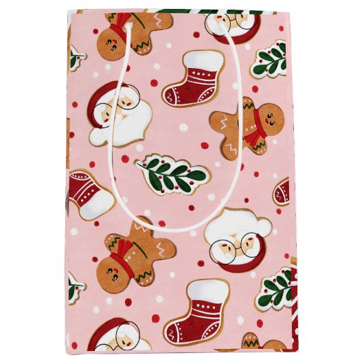 Schattige Kerstman & Kerstpatroonpapier Medium Cadeauzakje (Voorkant)