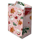 Schattige Kerstman & Kerstpatroonpapier Medium Cadeauzakje (Achterkant Gekanteld)
