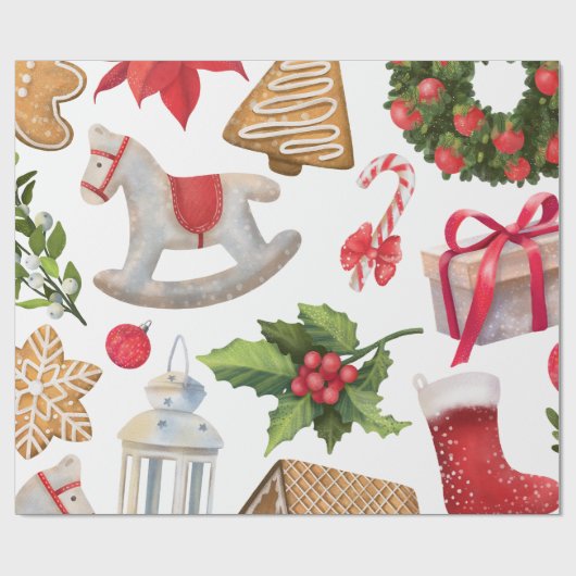 Schattige Kerstman Kerstsnoepjes Persoonlijk Cadeaupapier (Vlak)