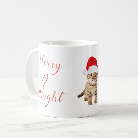 Schattige Kerstman Kitten Kat Merry & Bright Koffiemok (Voorkant links)