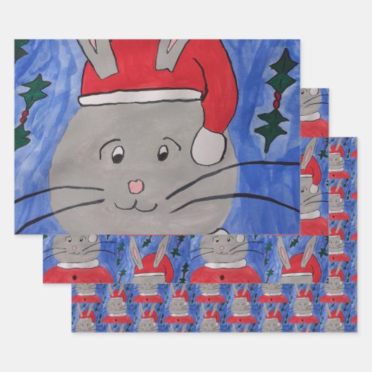 Schattige Kerstman Konijn Inpakpapier Vel (Set)