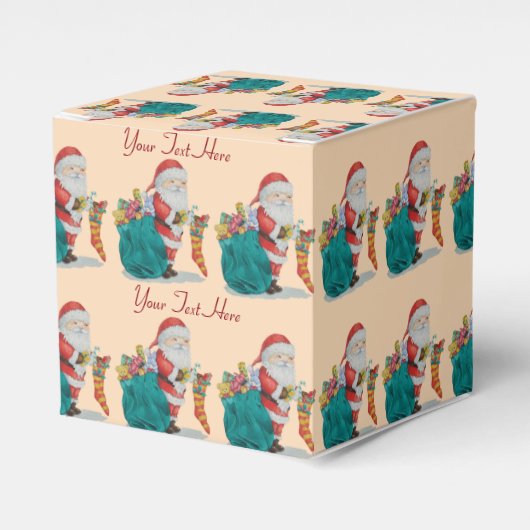schattige kerstman met cadeaus en speelgoed in sac bedankdoosjes (Voorkant Zijde)