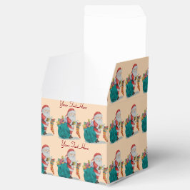 schattige kerstman met cadeaus en speelgoed in sac bedankdoosjes