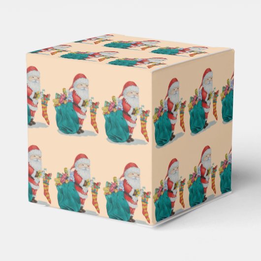 schattige kerstman met cadeaus en speelgoed in sac bedankdoosjes (Achterkant)