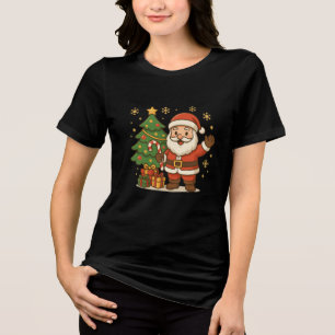 Schattige Kerstman met kerstboom en cadeaus Tri-Blend Shirt