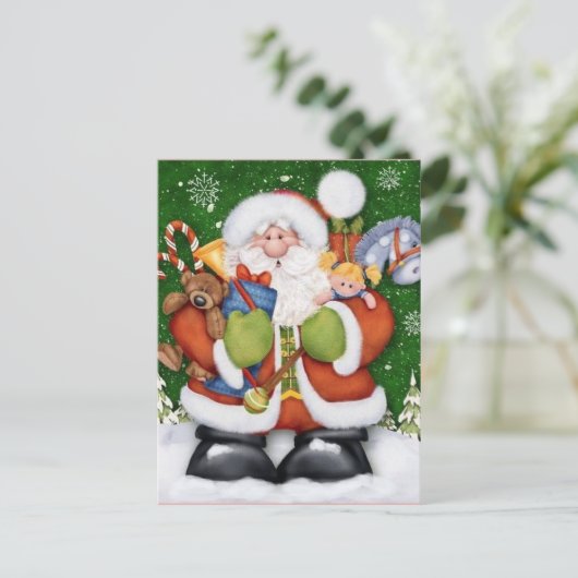 Schattige Kerstman met kerstcadeaus Feestdagenkaart (Staand voorkant)