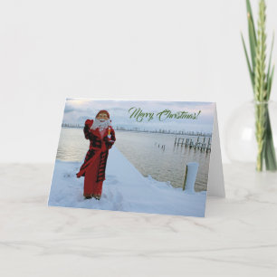 Schattige kerstman met kip met de Zee kaart! Bedankkaart