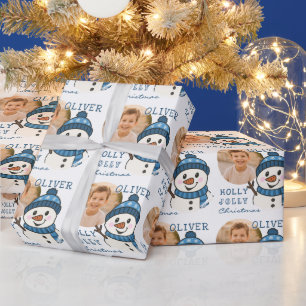 Schattige Kerstman met Persoonlijke Foto Cadeaupapier