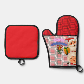 Schattige Kerstman & Mevrouw Claus Prettig Kerstfe Ovenwant & Pannenlap Set
