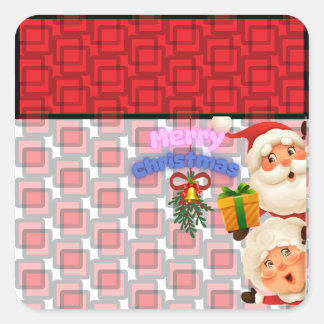 Schattige Kerstman & Mevrouw Claus Prettig Kerstfe Vierkante Sticker
