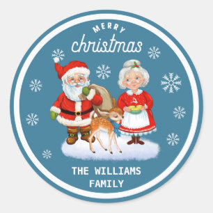 Schattige Kerstman & Mevrouw Kerstman Minimalistis Ronde Sticker
