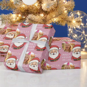 Schattige Kerstman Persoonlijke Foto Kinderen Cadeaupapier