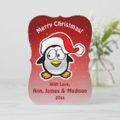 Schattige Kerstman Pinguïn Cartoon Feestdagenkaart (Staand voorkant)