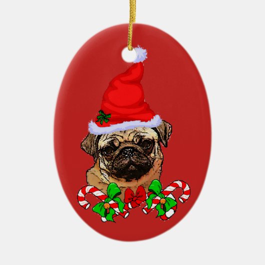 Schattige Kerstman Pugs Liefhebbers Kerstmis Keramisch Ornament (Voorkant)