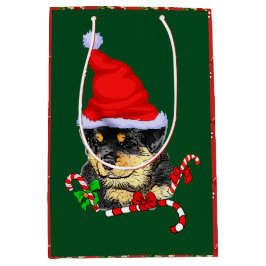 Schattige Kerstman Puppy Rottweiler Kerstmis Medium Cadeauzakje