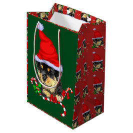 Schattige Kerstman Puppy Rottweiler Kerstmis Medium Cadeauzakje
