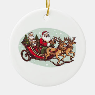 Schattige Kerstman reist met trein getrokken door  Keramisch Ornament