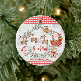 Schattige Kerstman Rendier 1e Kerst Foto Keramisch Ornament