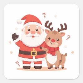 Schattige Kerstman & Rendier Kerststicker Vierkante Sticker