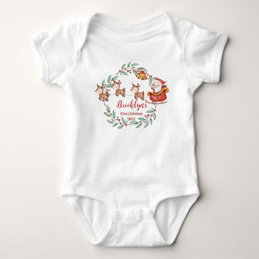 Schattige Kerstman Rendieren 1e Kerstverjaardag Romper (Voorkant)