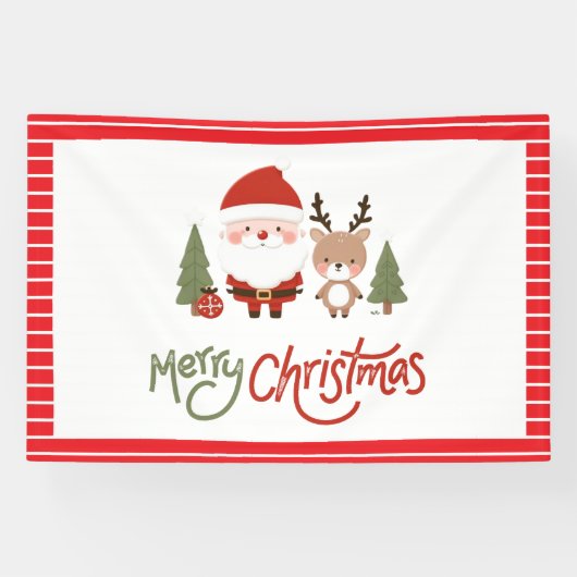 Schattige Kerstman & Rendieren Spandoek (Horizontaal)