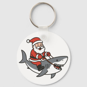 Schattige Kerstman rijdt op een haai Grappige Kers Sleutelhanger