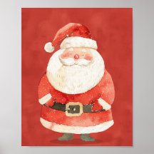 Schattige Kerstman Rood Aquarel Kerstfeest